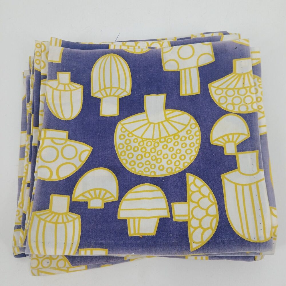 Vintage MCM Mushroom Cloth Napkins Set of 12 Retro purple Yellow Botanical Linen
